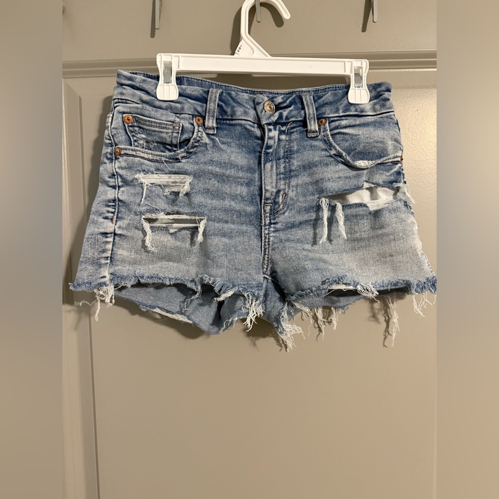 American Eagle Outfitters Blue Distressed Jean Shorts